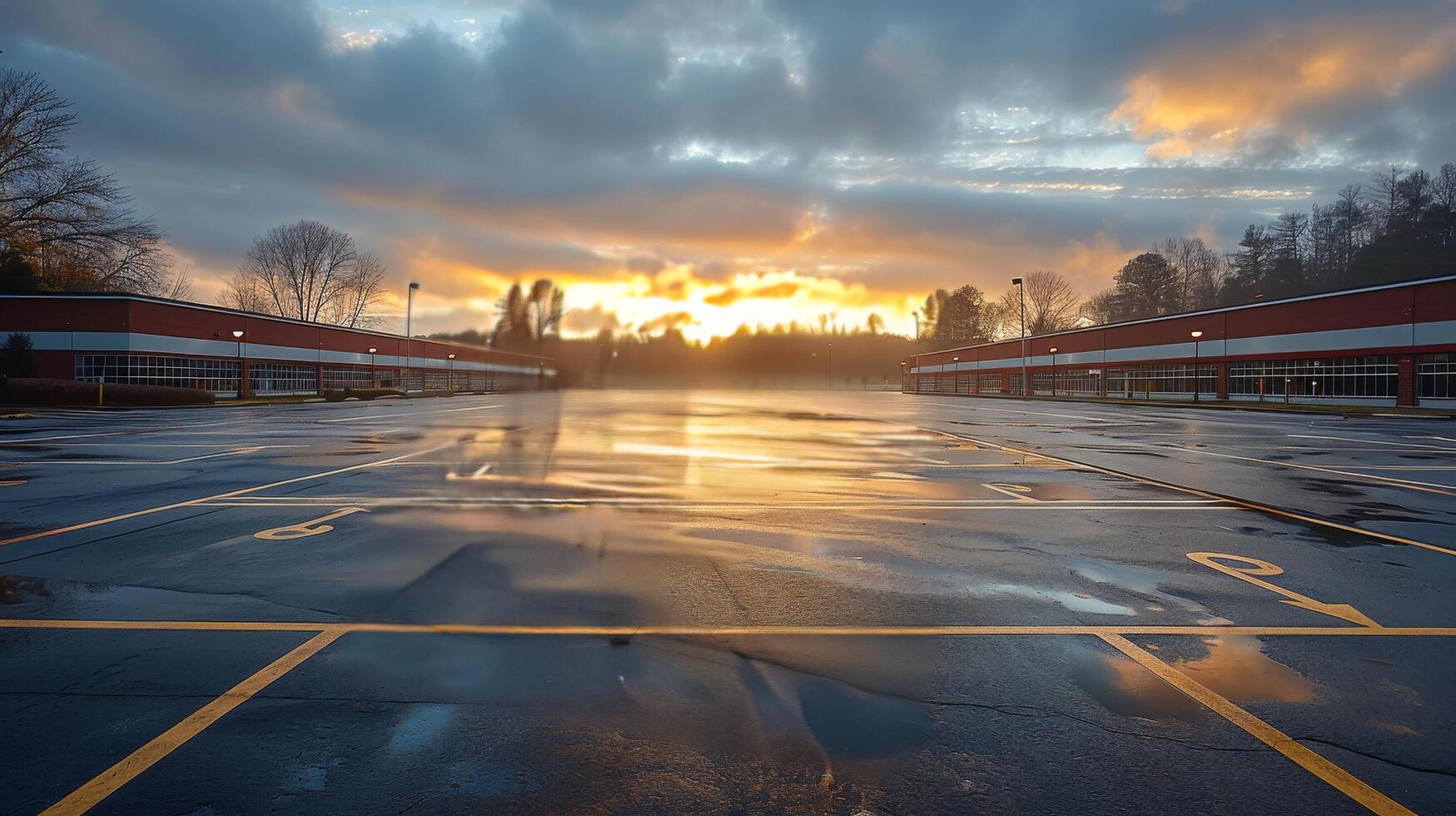 AI generated Empty Parking Lot With Sunset photo