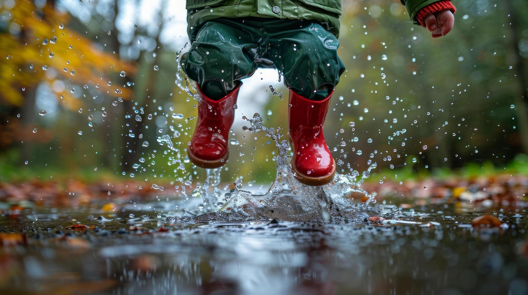 AI generated Person in Red Boots Jumping Into Puddle photo