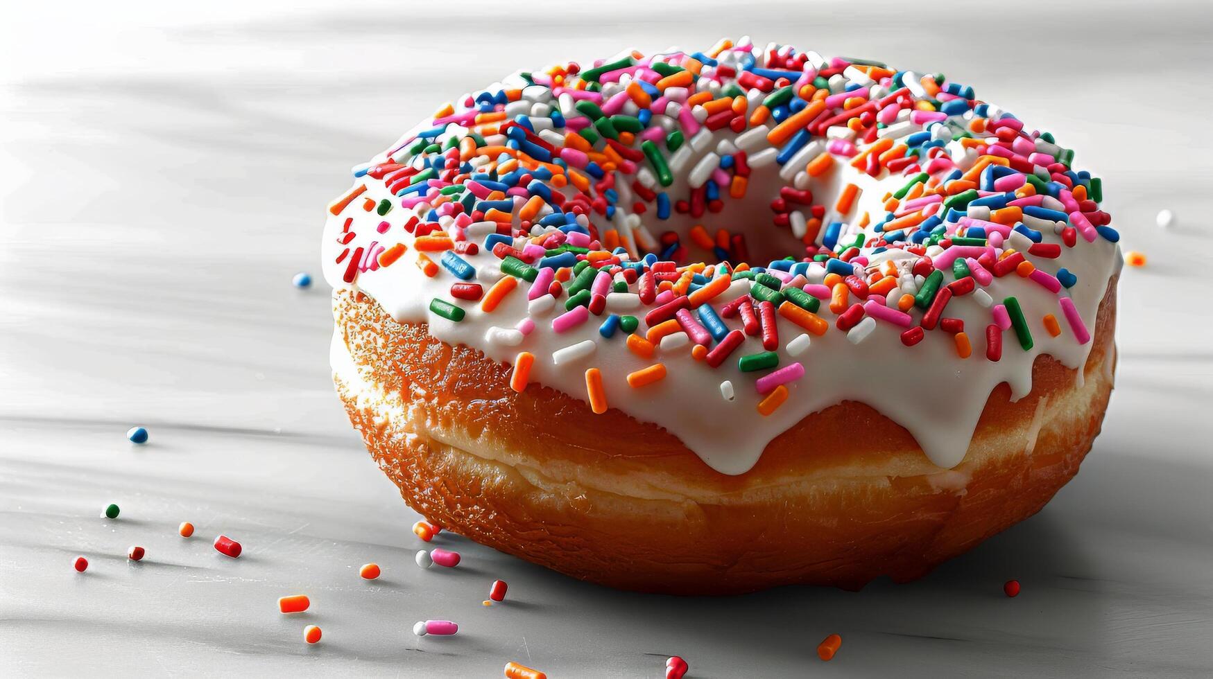 ai generado rosquilla con blanco Crema y asperja foto