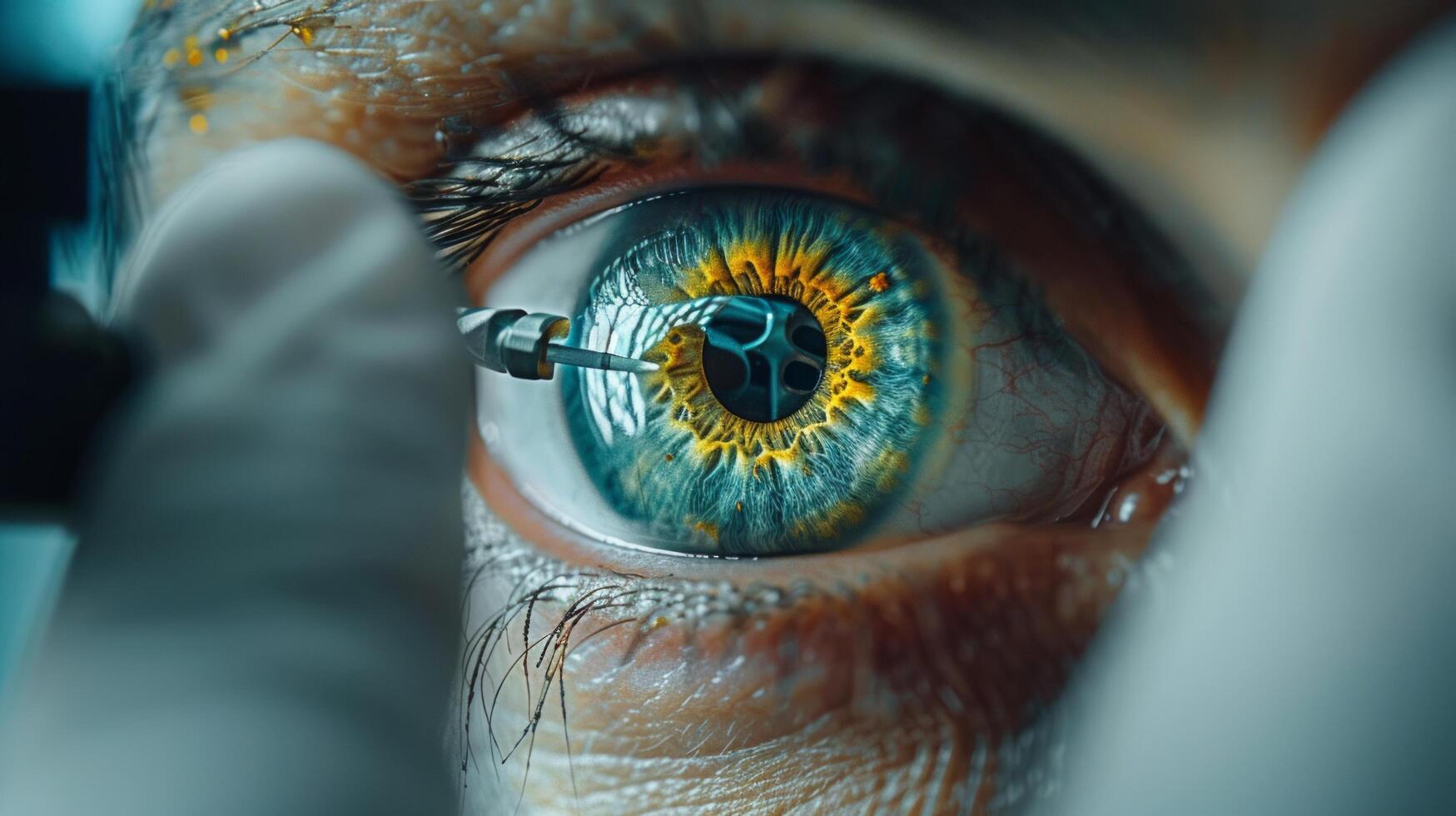 AI generated Man Looking at Computer Screen With Eyeball photo