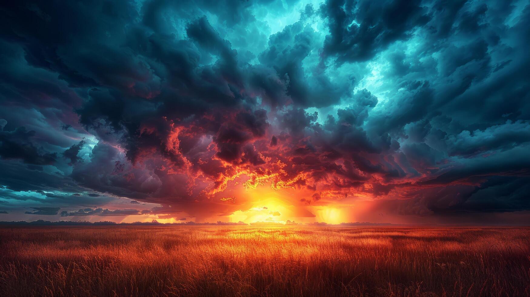 AI generated Vast Field Under Cloud-Filled Sky photo