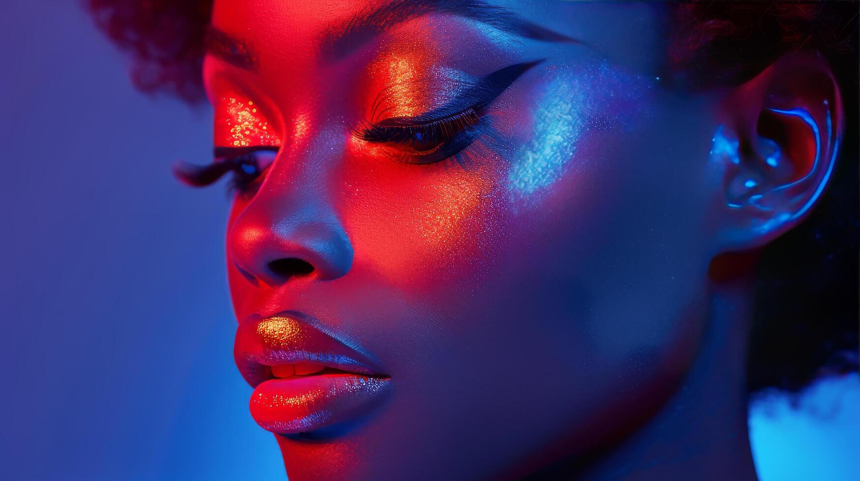 AI generated Close Up of Woman With Bright Makeup photo