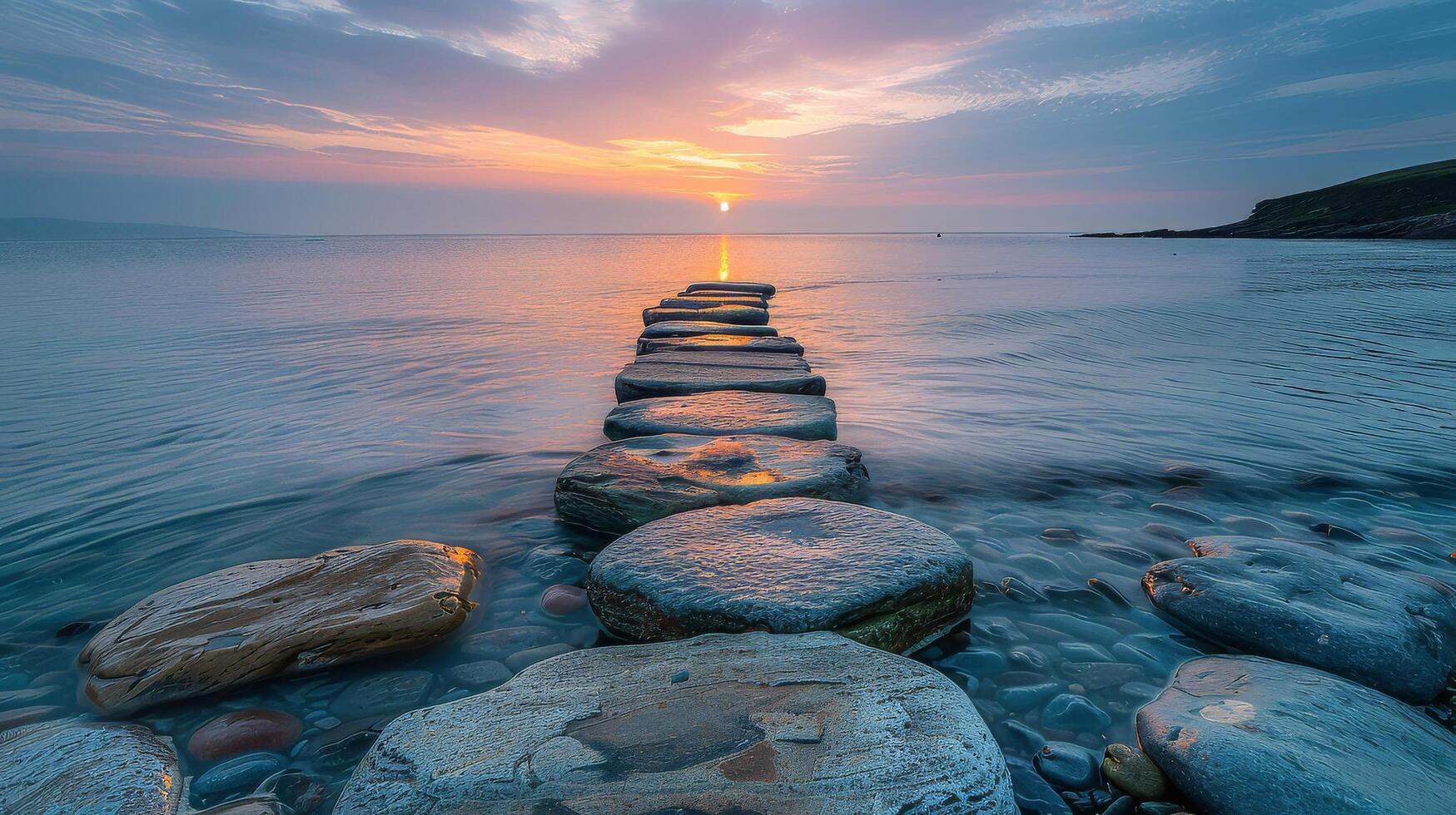 AI generated Long Row of Stepping Stones in Water photo
