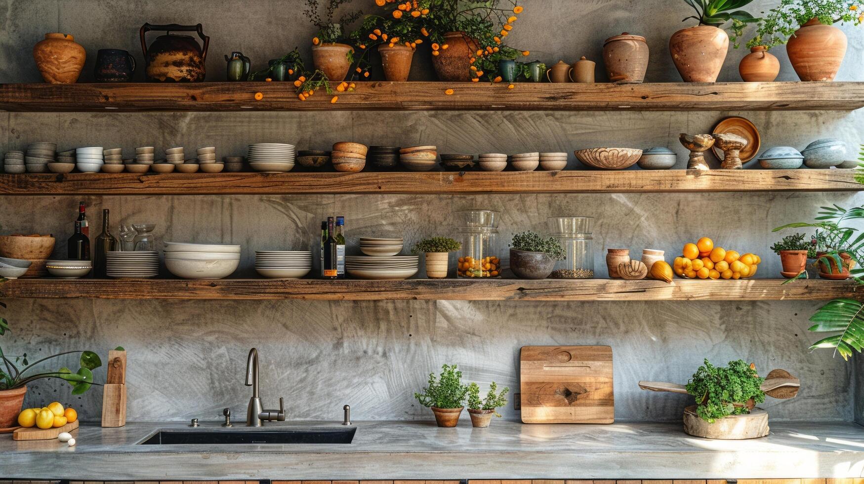 AI generated A Kitchen Overflowing With Pots and Bowls photo