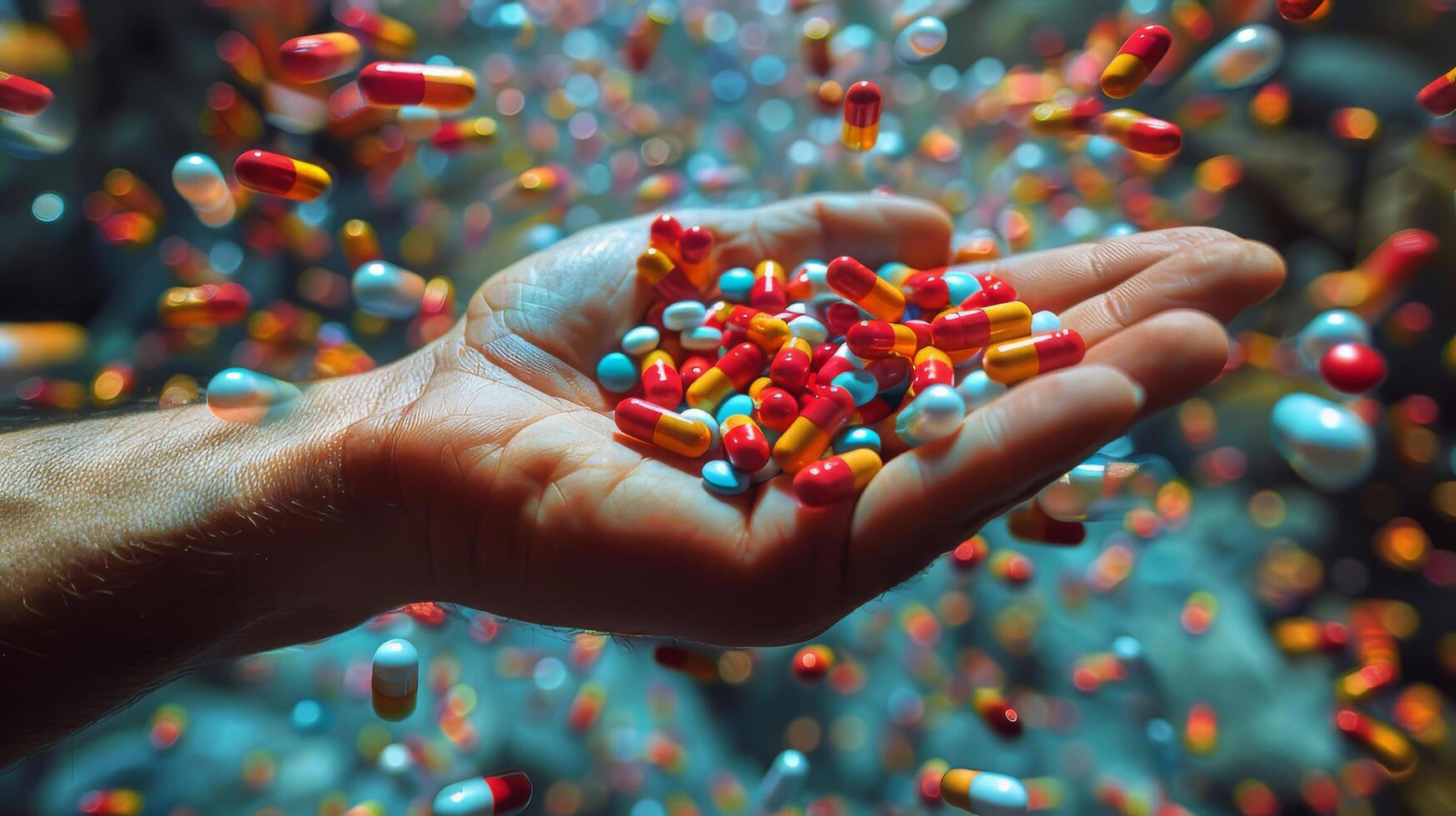 AI generated Person Holding Handful of Pills photo