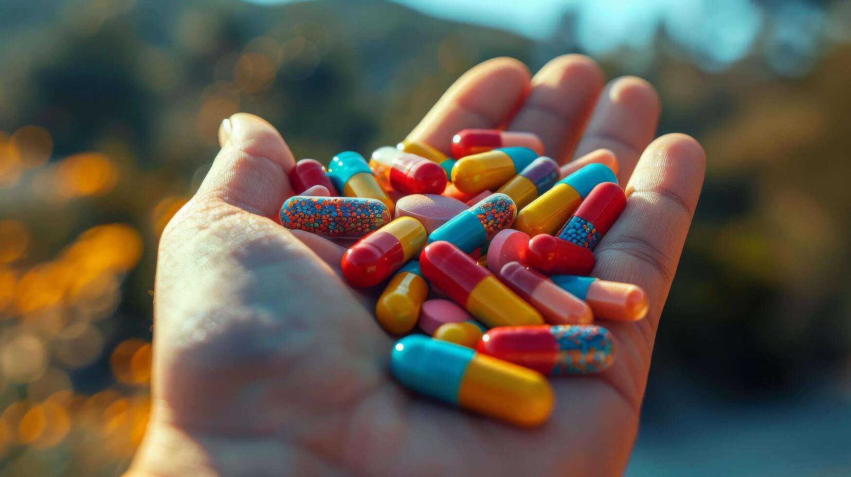 AI generated Person Holding Bunch of Pills photo