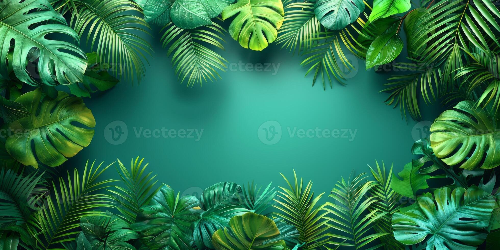 AI generated Tropical leaves background with space for text. photo
