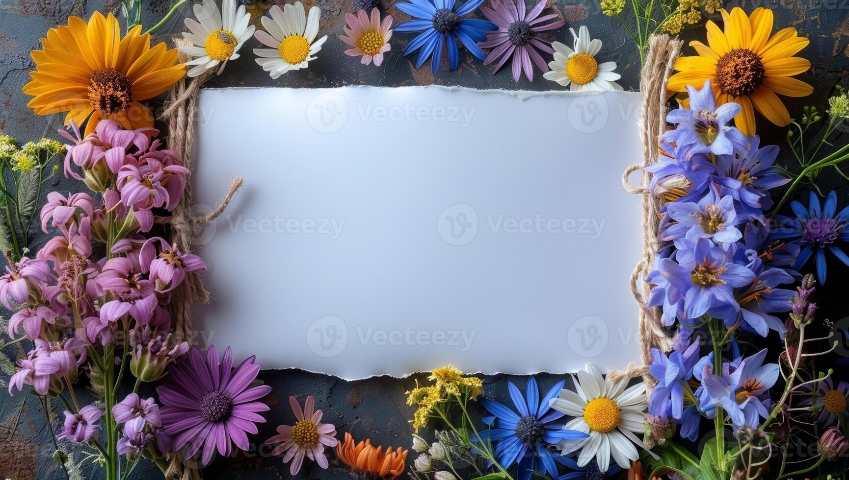 AI generated floral frame with wildflowers and blank paper photo