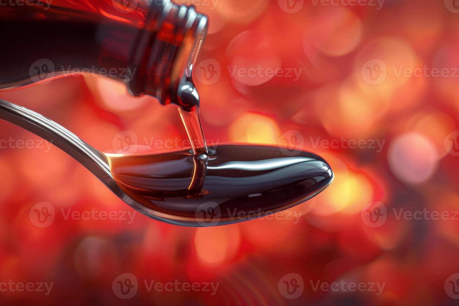 AI generated Pouring thick, viscous syrup or honey with bokeh lights background. Sweet food concept. photo