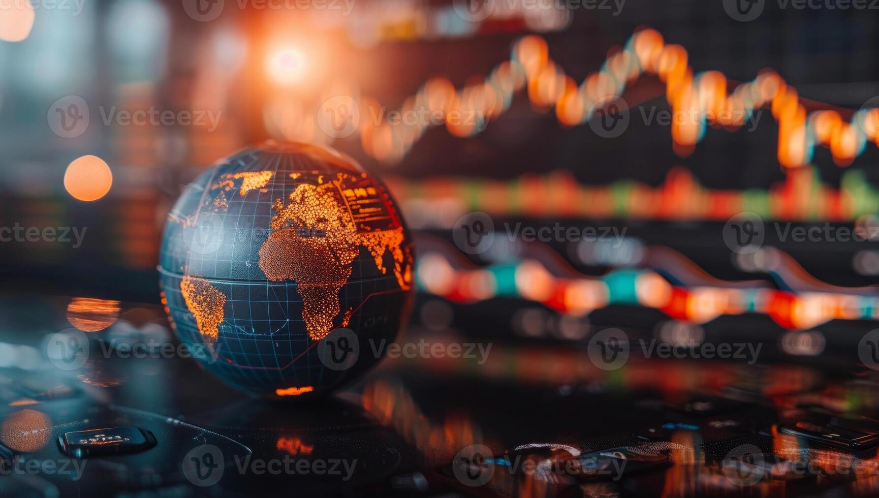 AI generated Globe on the background of the stock market. The concept of global business. photo