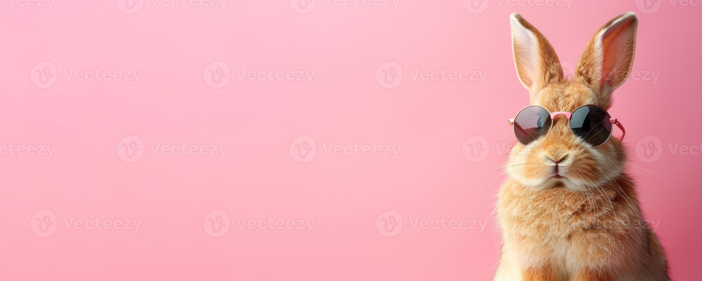 AI generated Cute bunny rabbit against pink Easter background. Concept of spring holiday celebration and greeting card design. photo