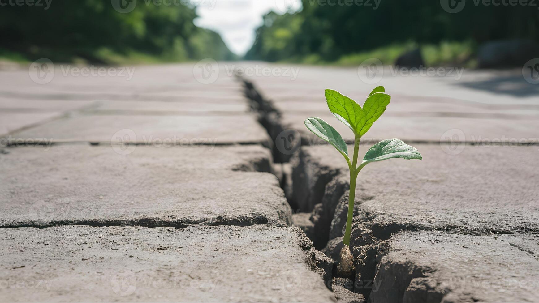 AI generated Lovely young plant growing in pavement crack, concept of hope photo