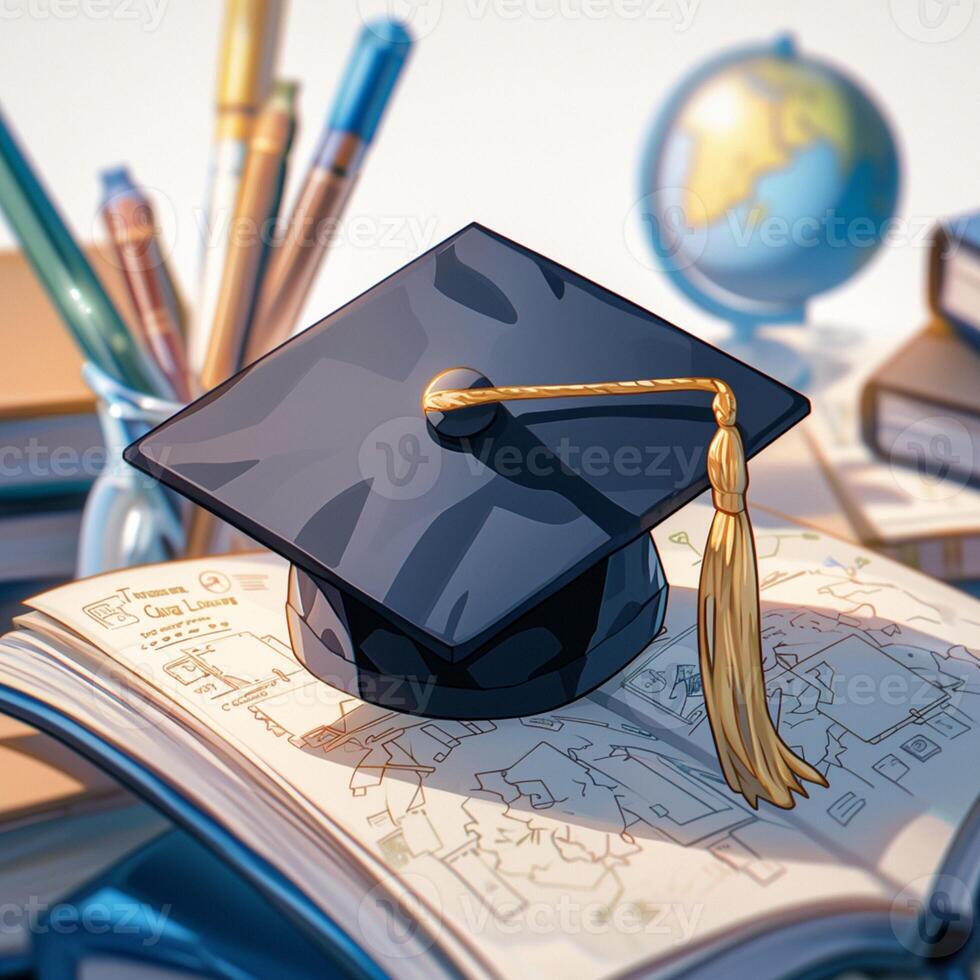 AI generated Educational journey Graduation cap with Earth globe, Back to School For Social Media Post Size photo