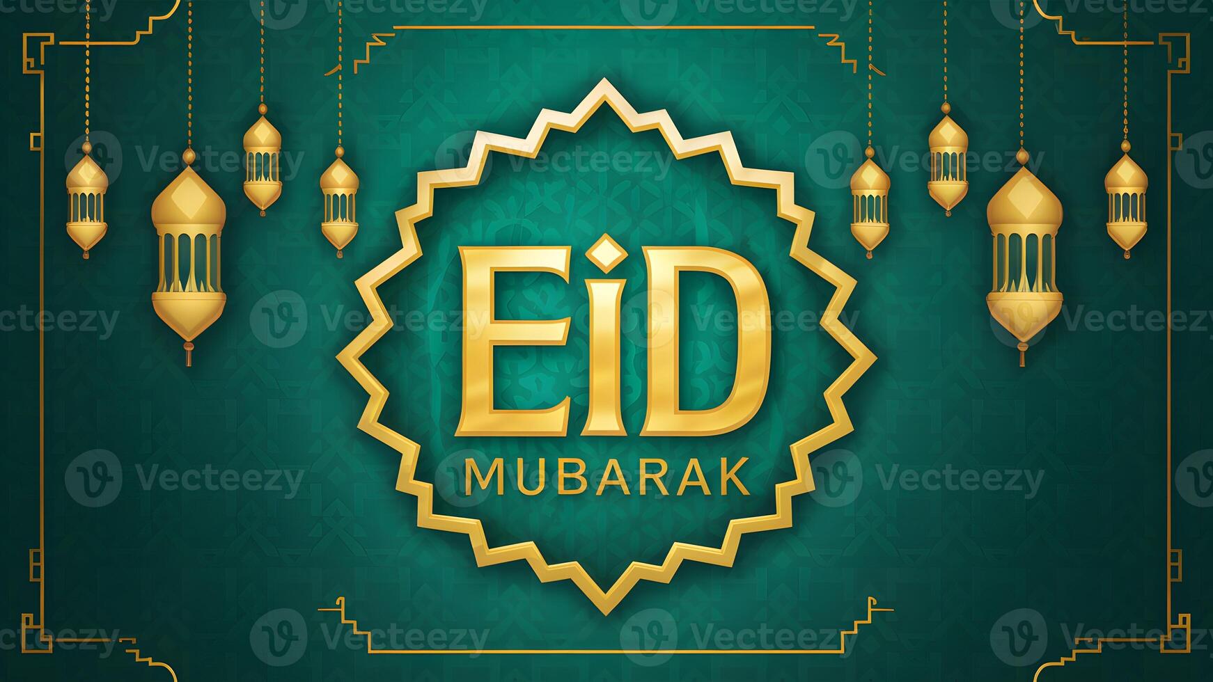 AI generated view Vibrant Eid Mubarak poster displays cultural Islamic elements beautifully photo