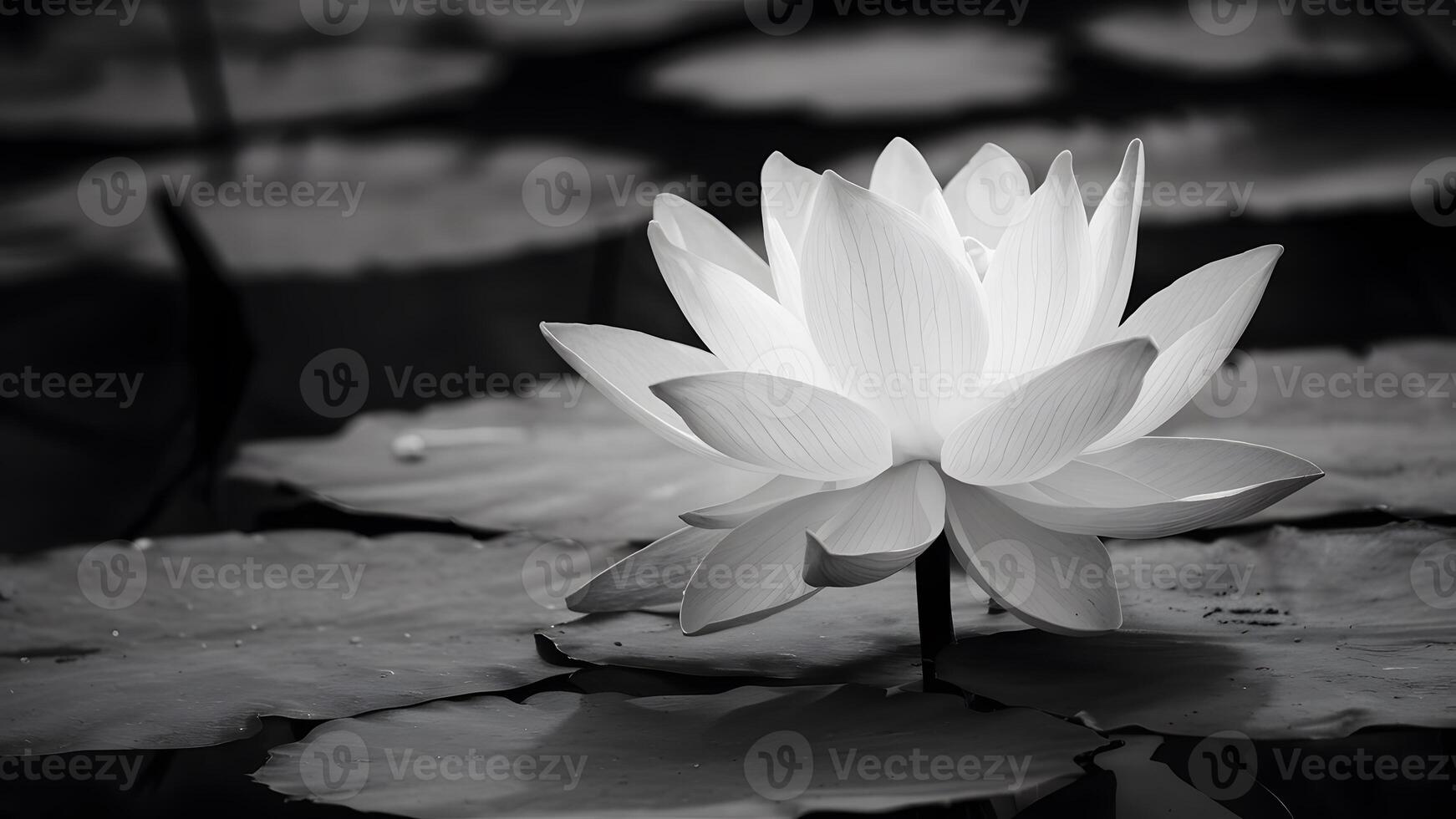 AI generated Digital Elegant lotus flower isolated, showcasing its beauty in monochrome photo