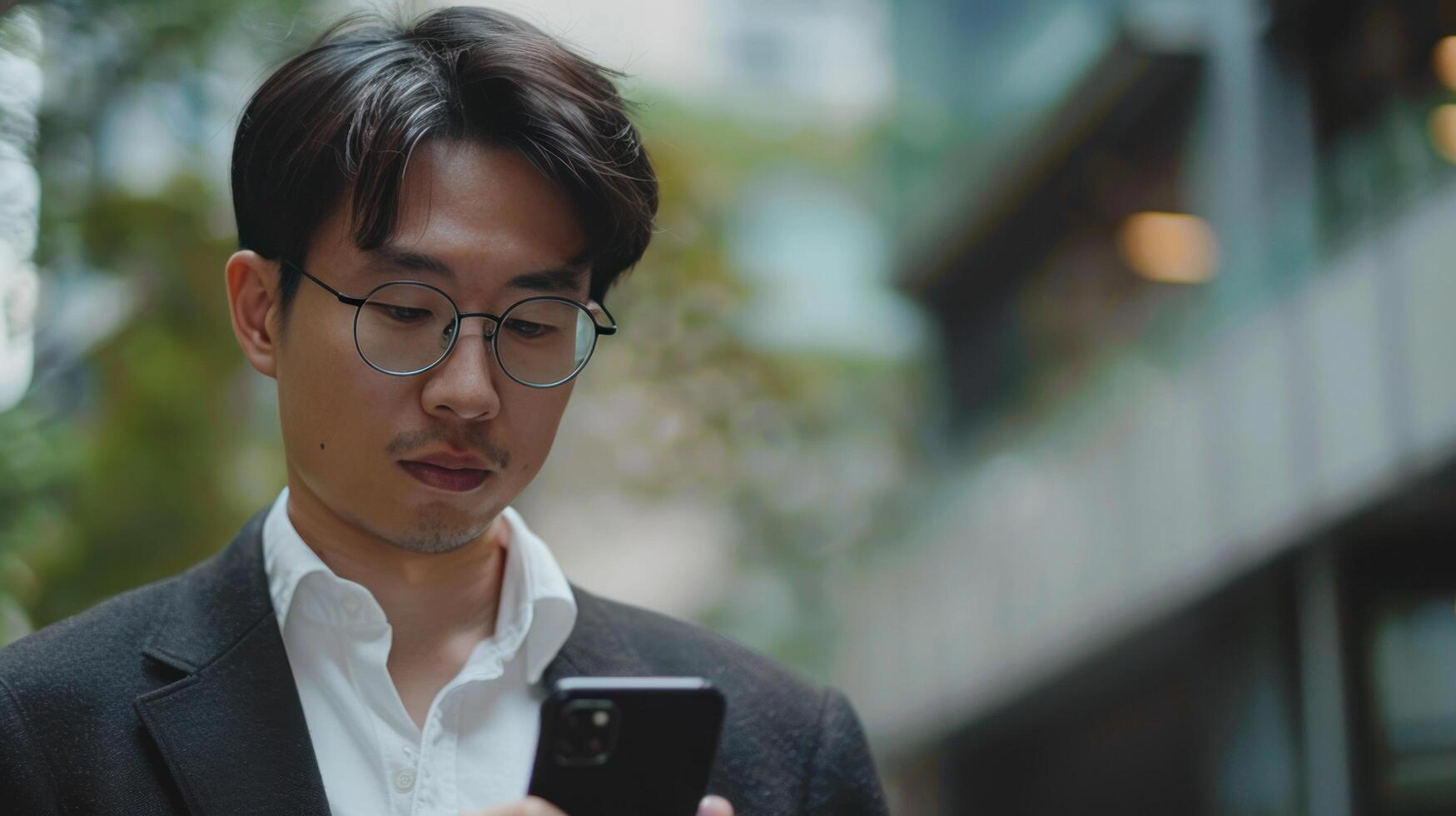 AI generated A businessman using a smartphone for global business activities, including internet connection photo
