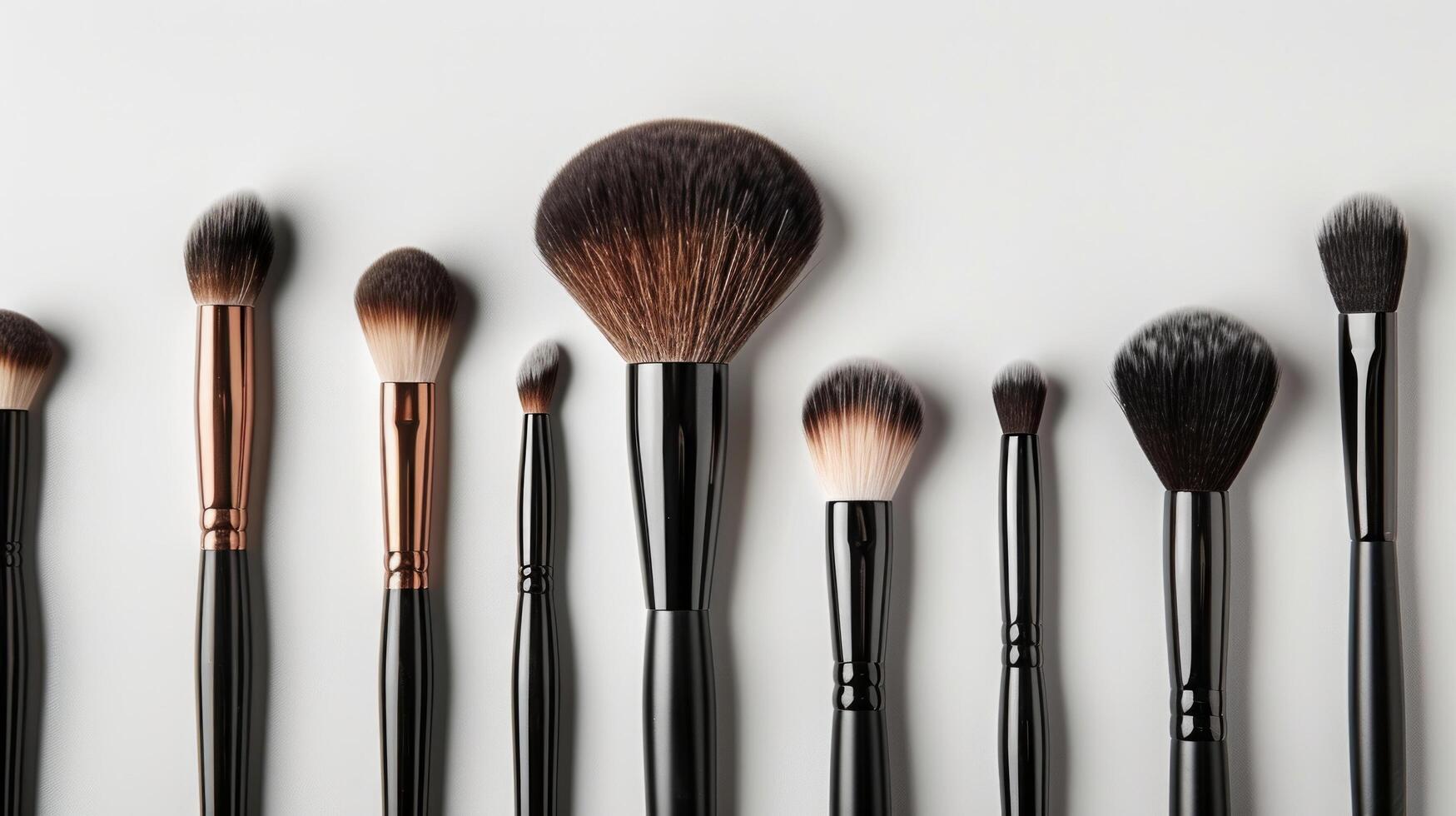 AI generated featuring a set of makeup brushes arranged neatly on a white background photo