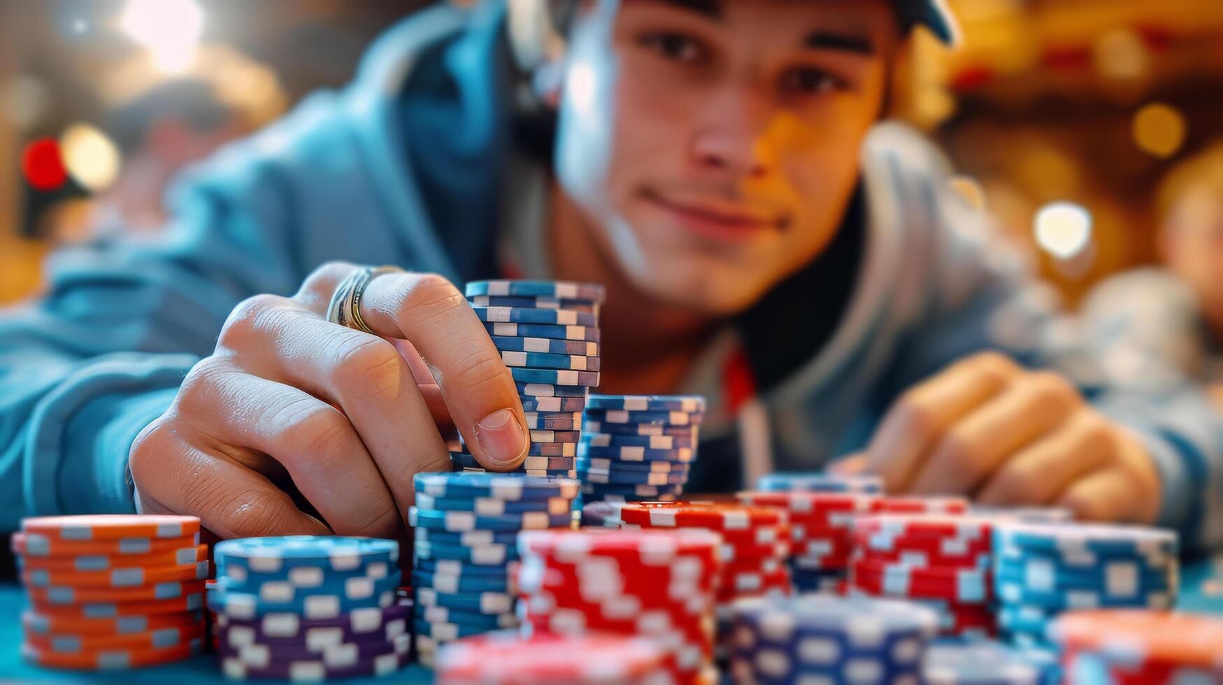 ai generado hombre jugando póker en casino foto