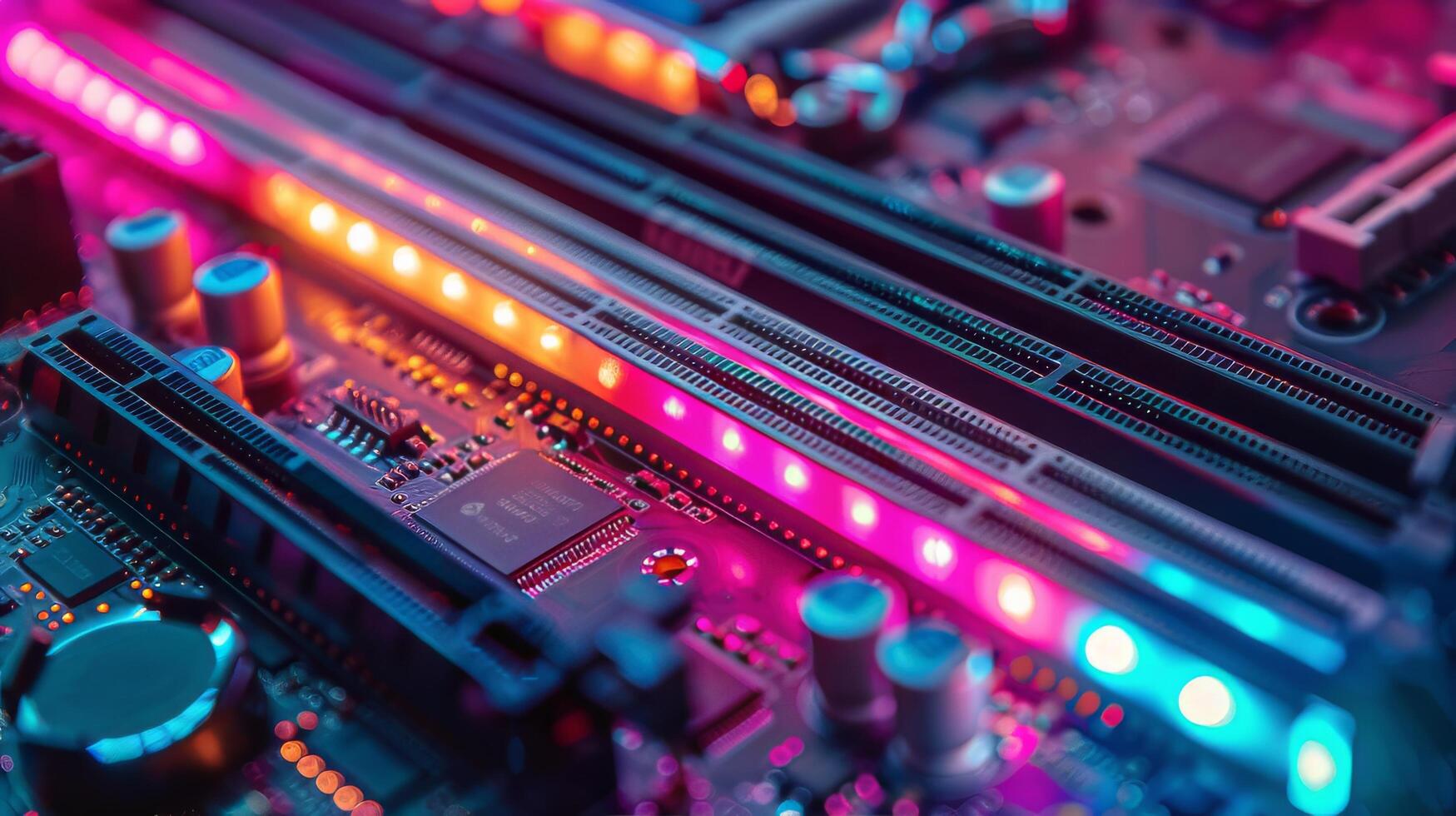 AI generated Close Up of Computer Motherboard With Red and Yellow