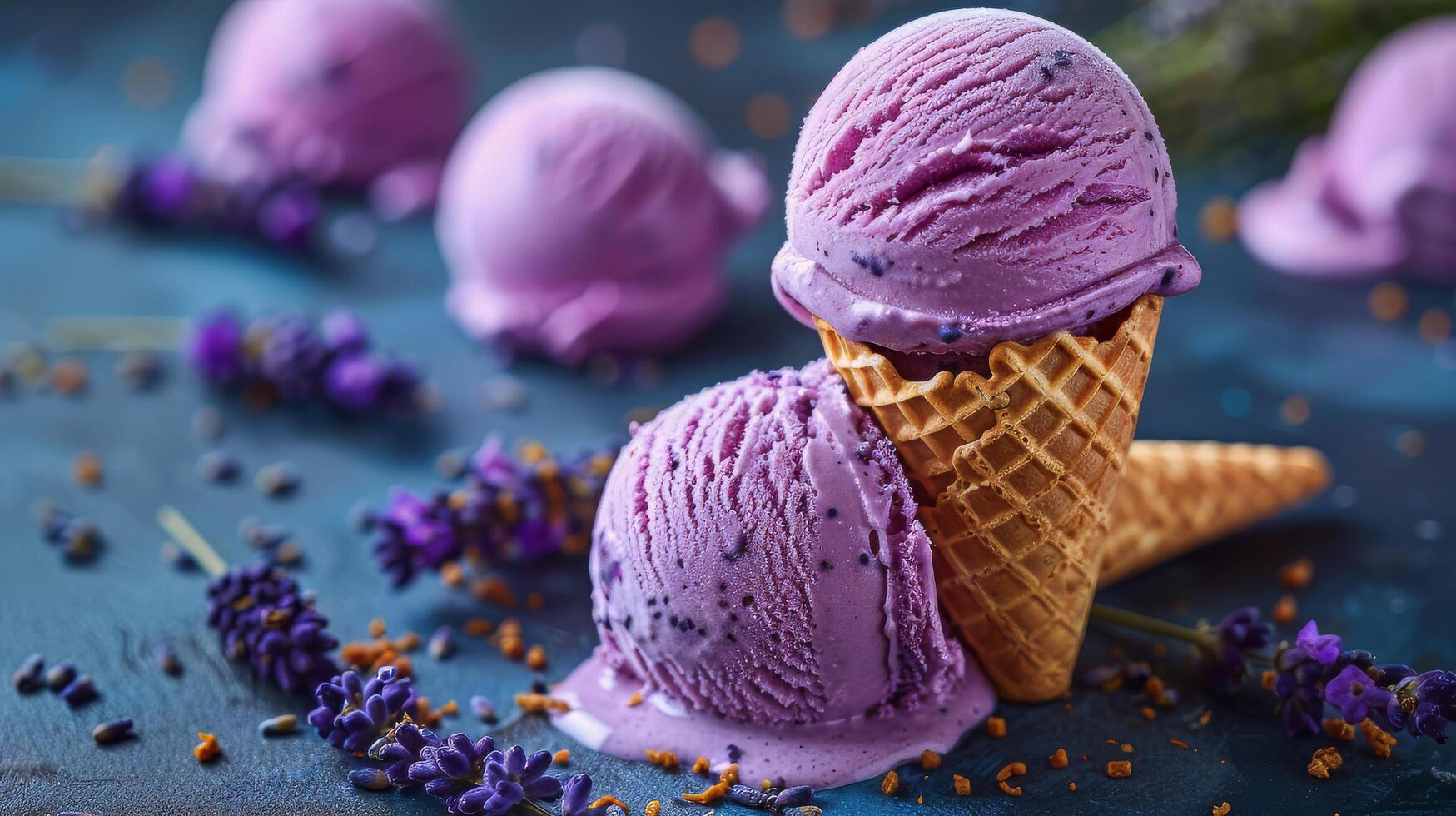 AI generated Three Scoops of Ice Cream in a Waffle Cone photo