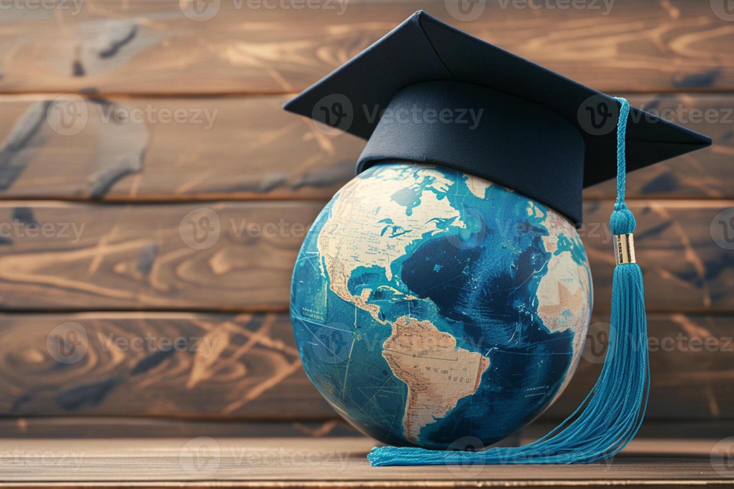 AI generated Worldwide business study Graduation cap with Earth globe concept photo