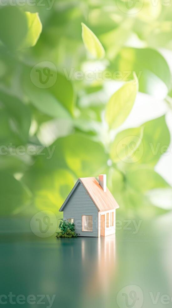 AI generated Home dreams Small model house against green bokeh background Vertical Mobile Wallpaper photo