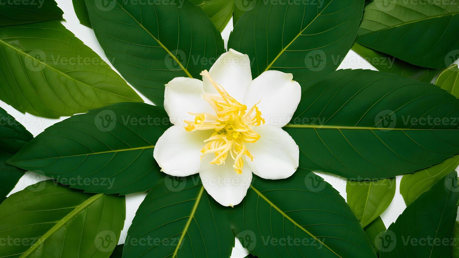 AI generated Isolated jasmine tea flower and leaves on white background photo