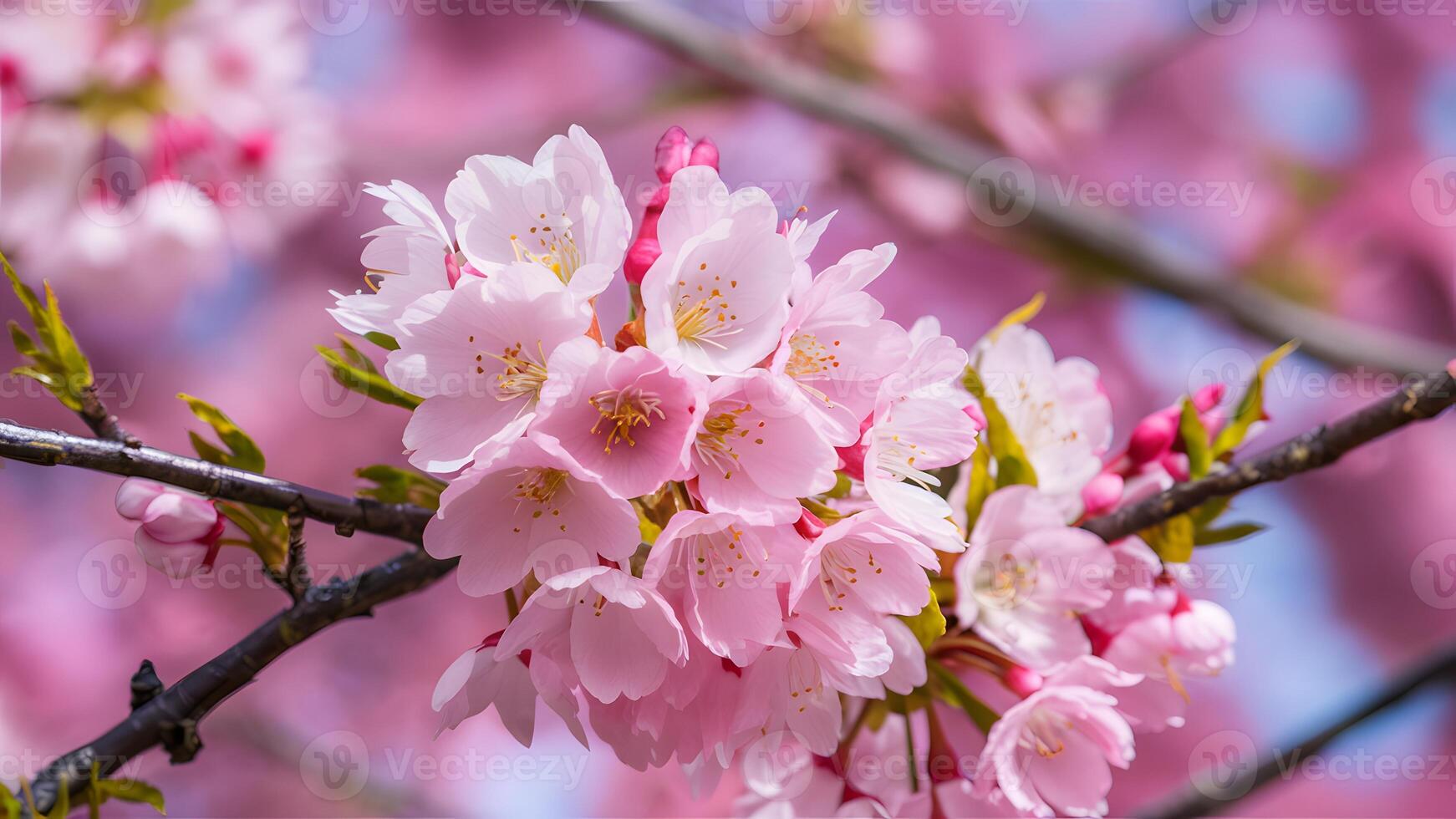 AI generated Pink cherry blossom scene showcases beautiful sakura flower in full bloom photo