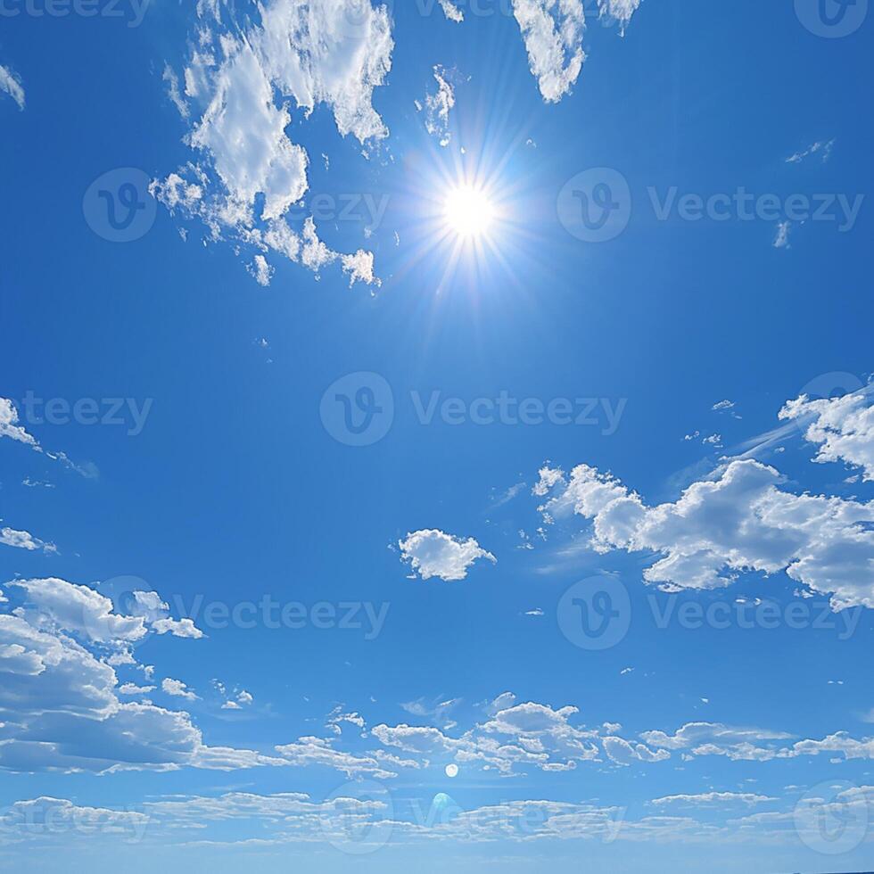 AI generated Clear and cloudy summer sky with sunshine in the background For Social Media Post Size photo