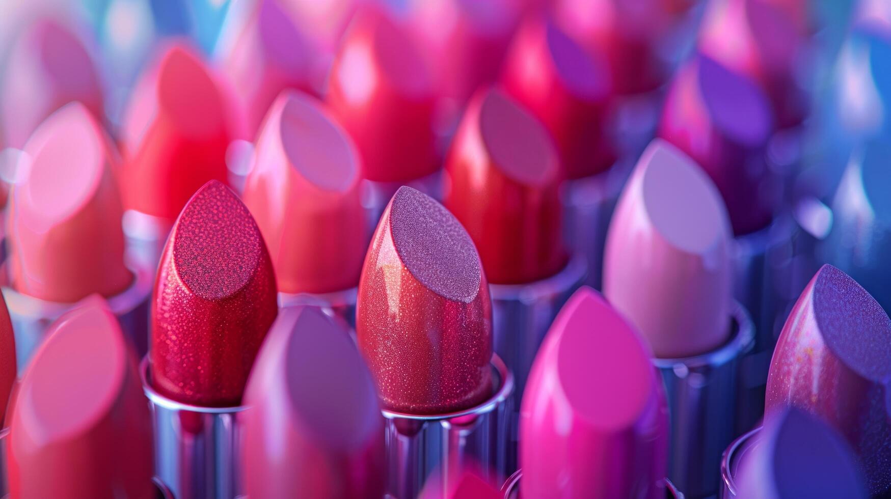 AI generated A colorful shot of a collection of unbranded lipsticks arranged in a gradient pattern photo