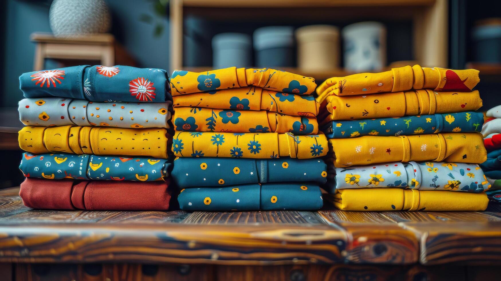 AI generated Stack of Cloths on Table photo