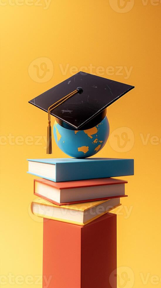 AI generated view Global education symbol Graduation cap with Earth globe concept Vertical Mobile Wallpaper photo