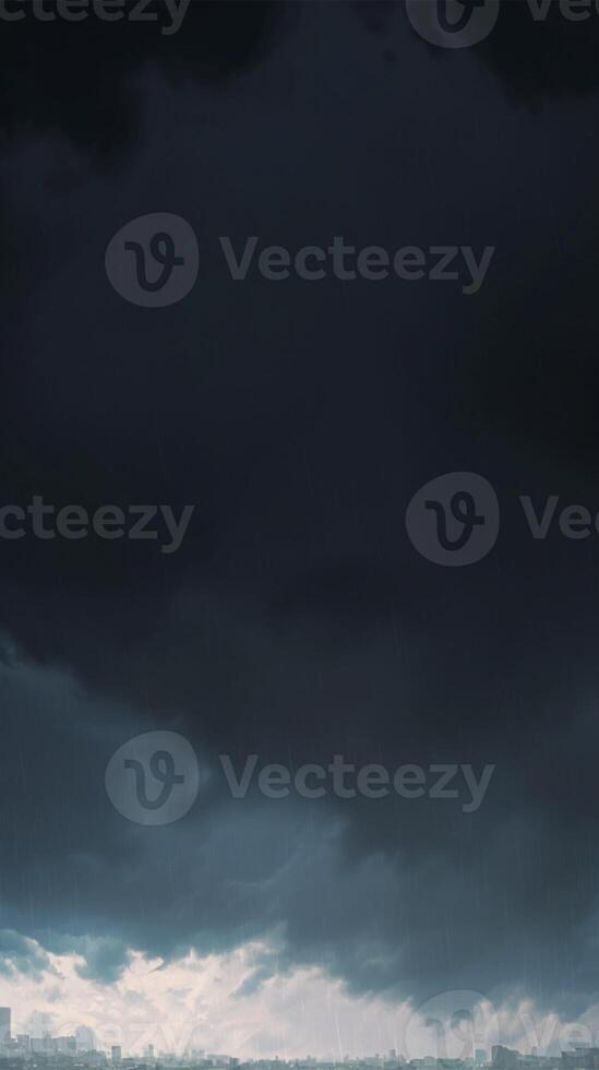 AI generated Rain clouds and dark sky over city background in rainy season Vertical Mobile Wallpaper photo