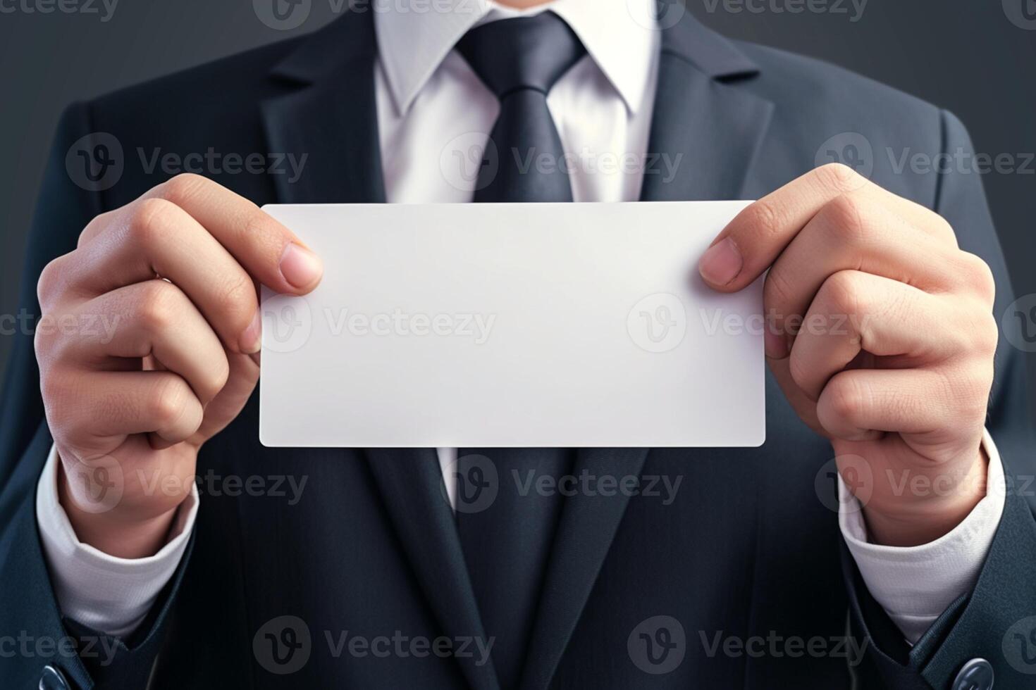 AI generated Professional introduction Businessman with a white blank card on textured background photo