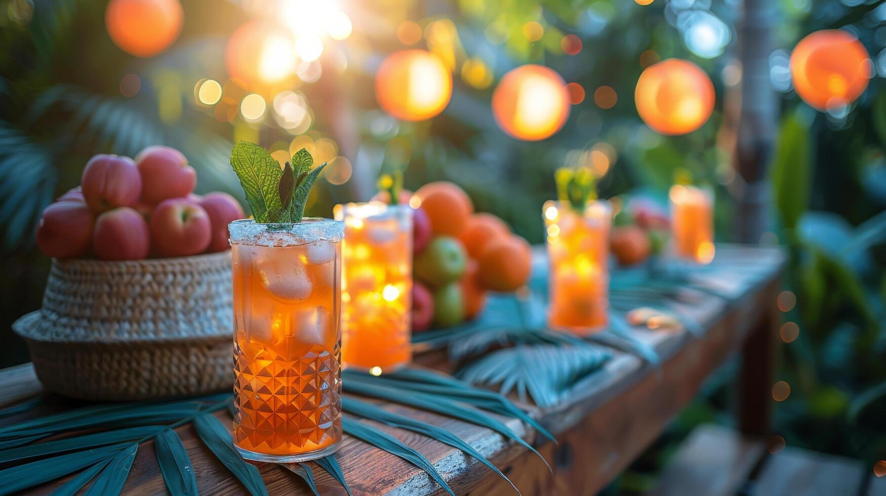 ai generado mesa coronado con lentes de bebidas foto