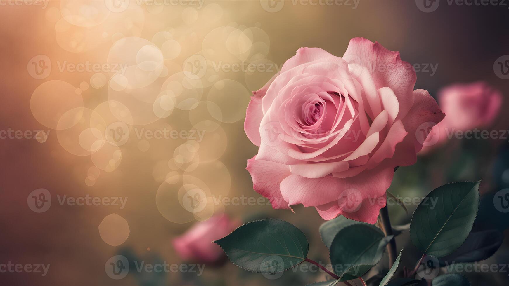 AI generated Subject Vintage background with soft bokeh, pink rose flower frame photo