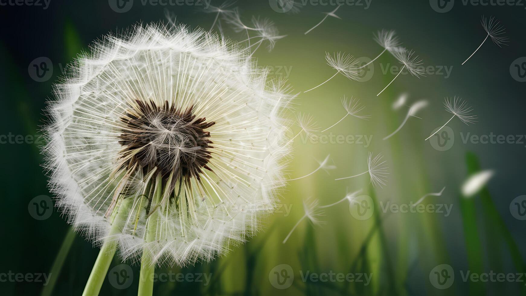 AI generated Dandelion flower abstract backdrop adds a touch of ethereal beauty photo