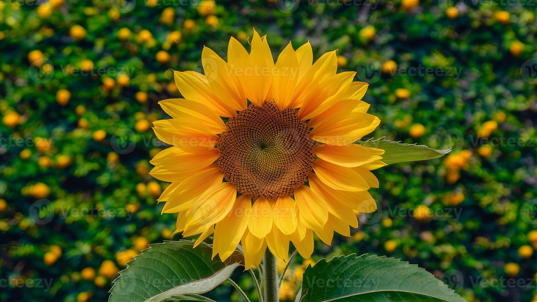 AI generated Sunflower against a green floral background exudes natural beauty photo