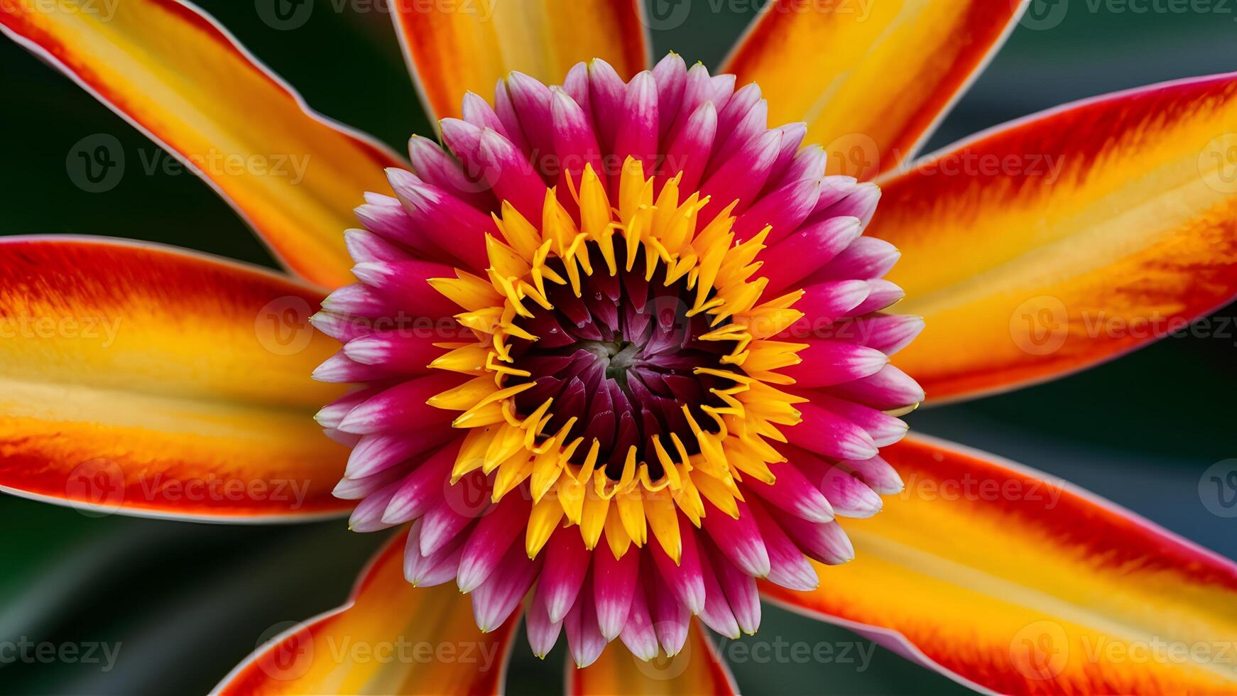 AI generated Vibrantly colored tropical flower close up with yellow orange leaves photo