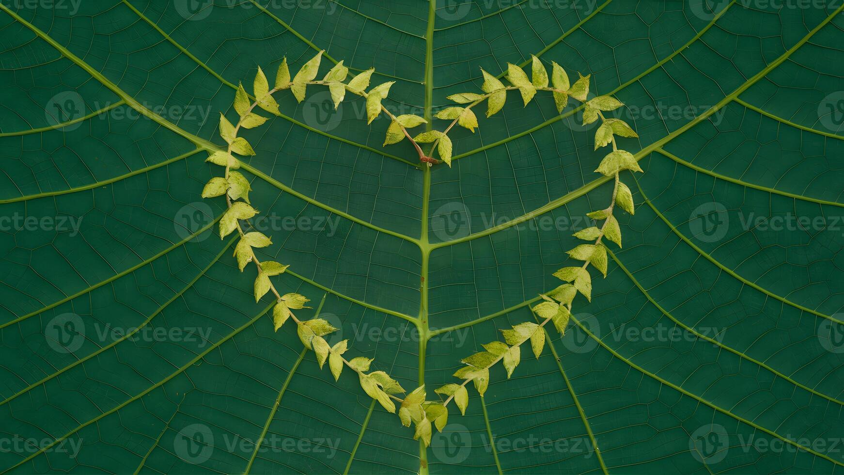 AI generated Leaf pattern nature frame layout heart shaped green leaves photo