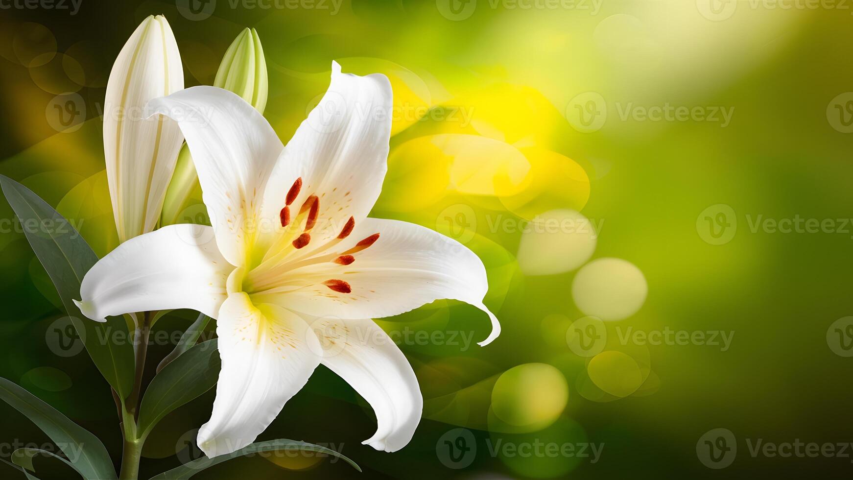 AI generated White lilium flower brings tranquility to spa design background photo