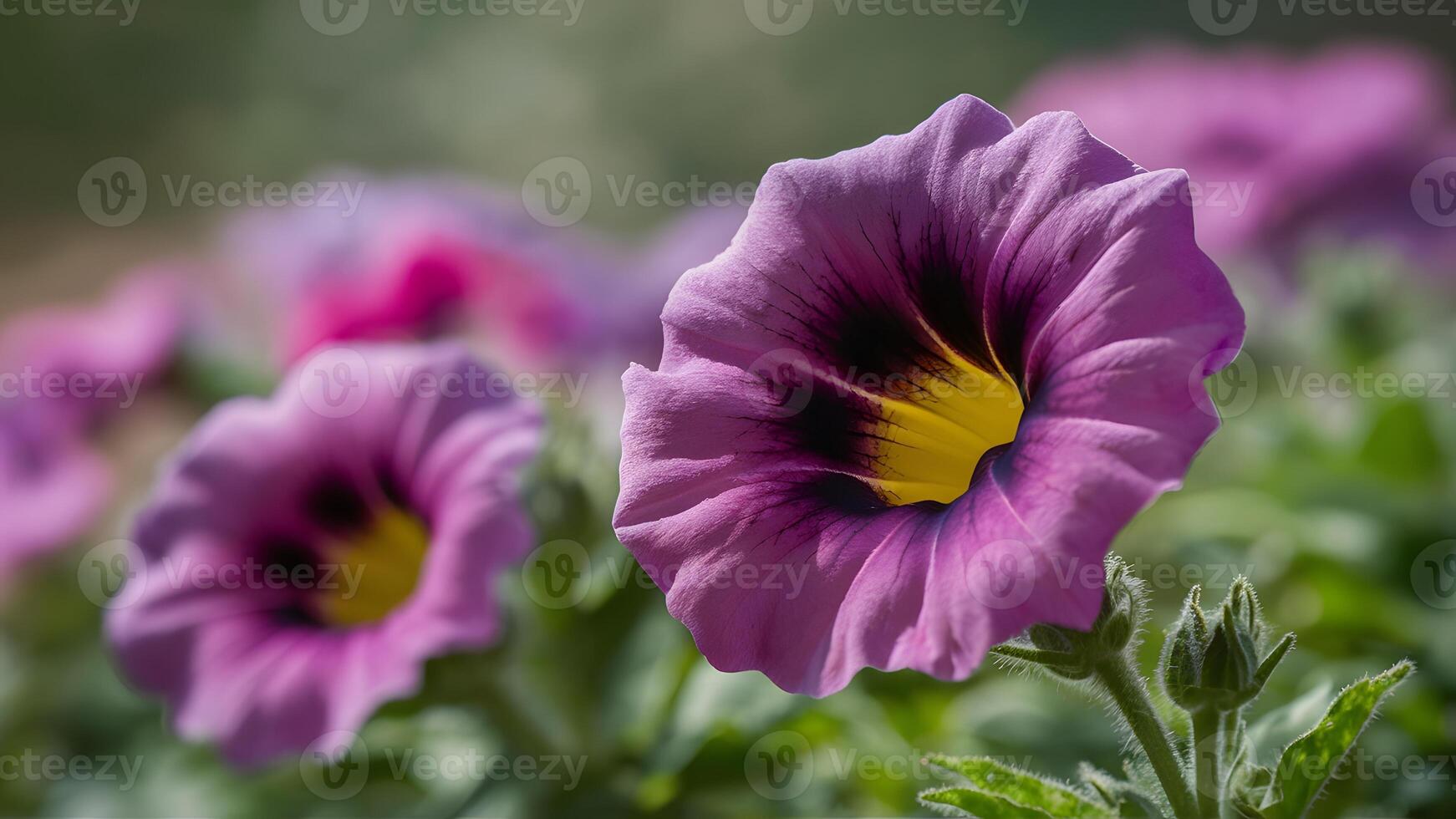 AI generated Petunia macro in summer spring field with bokeh background photo