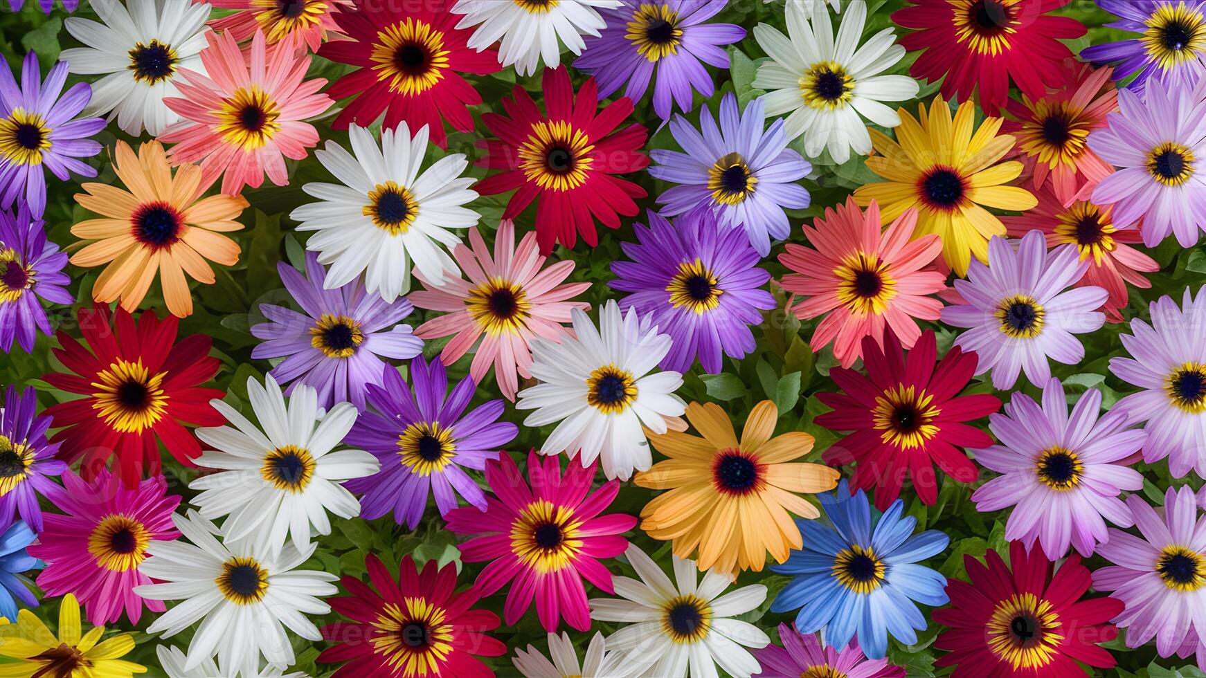 AI generated Floral gardening background with variety colorful garden flowers photo