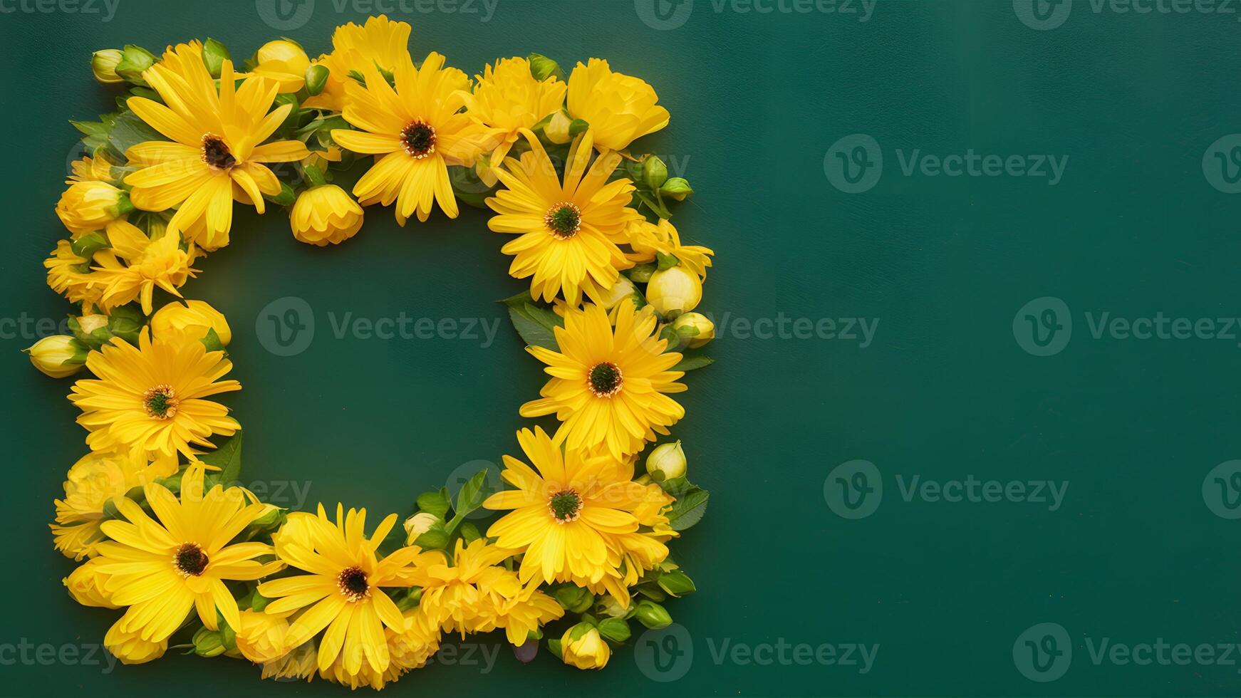 AI generated Yellow flowers form floral corner frame on photo