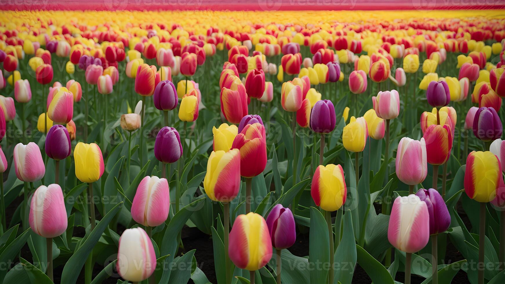 AI generated Picture Colorful tulip flowers create pattern on spring garden background texture photo