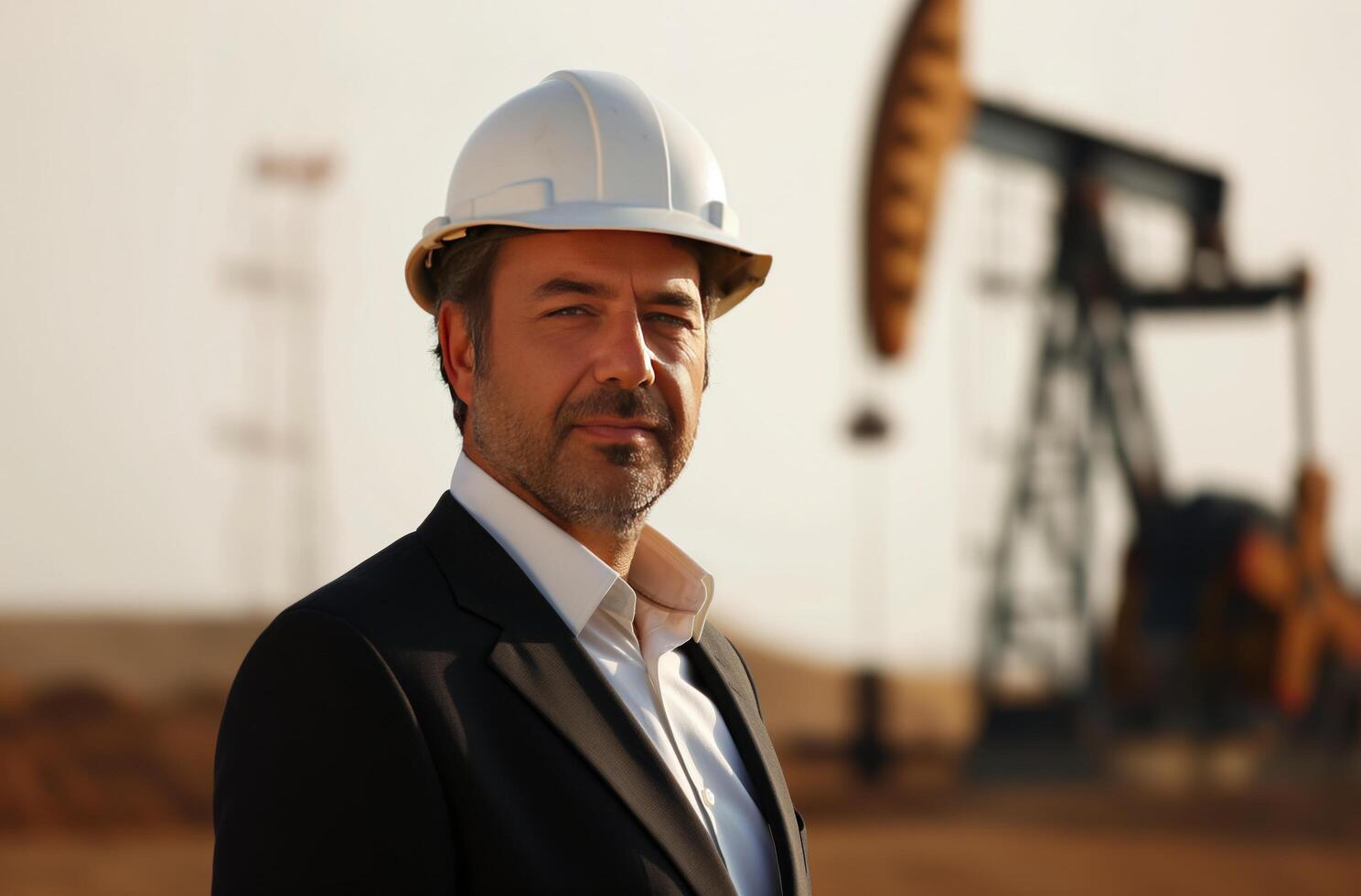 AI generated Oil executive at pumpjack site photo