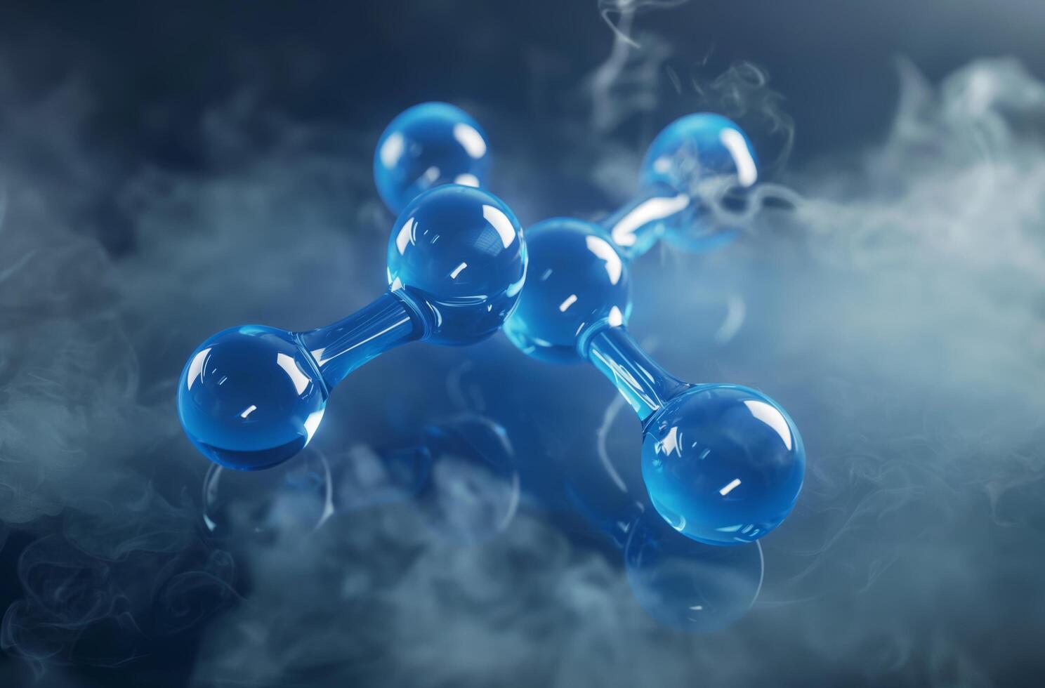 AI generated Blue molecular model in smoke photo