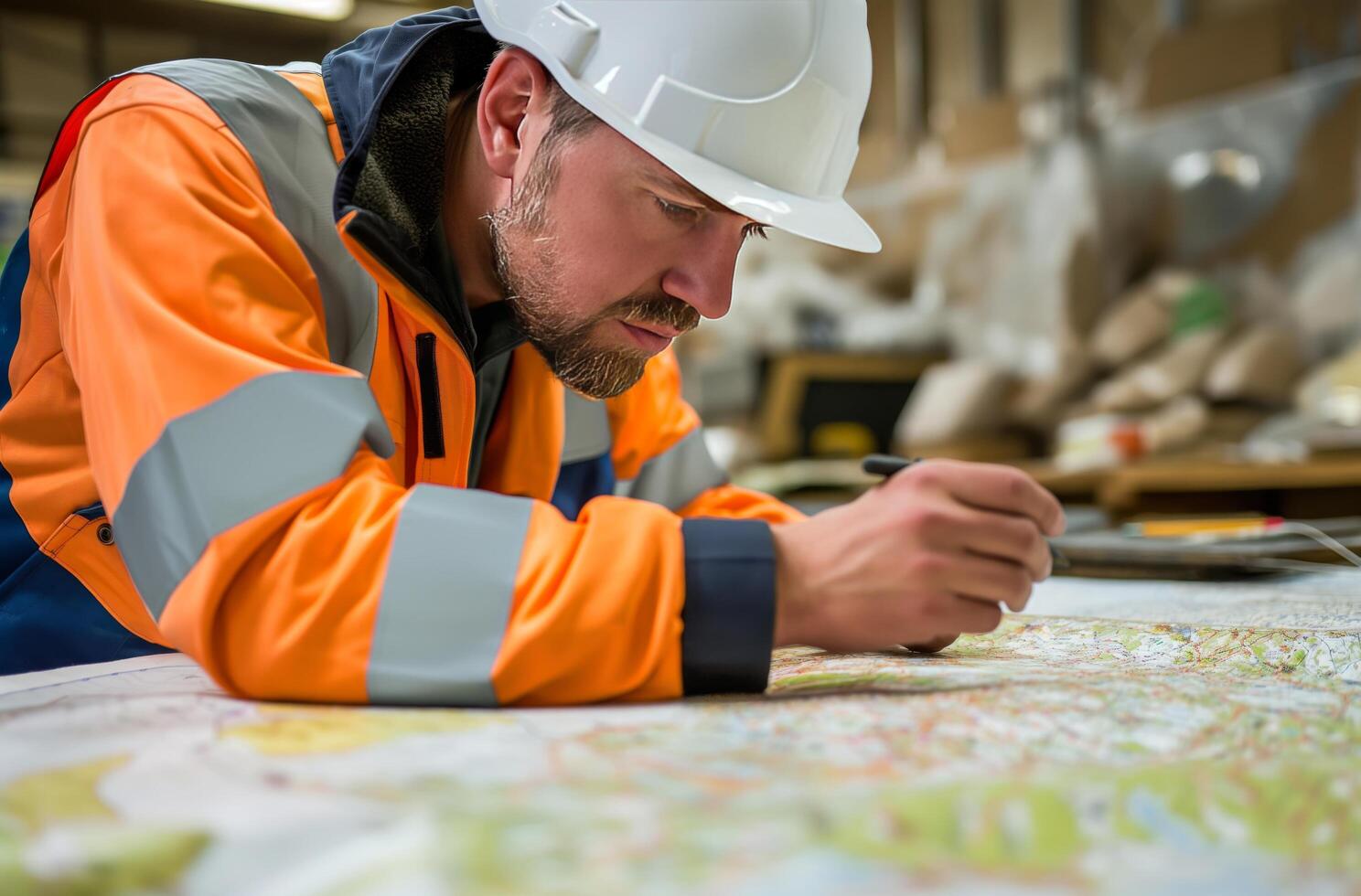 AI generated Surveyor examining a map photo