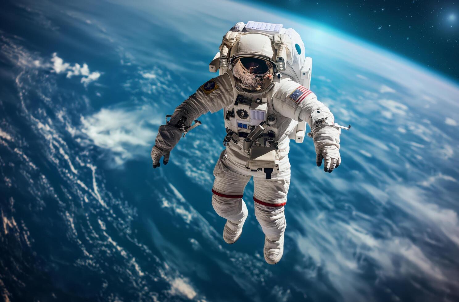 AI generated American astronaut on a spacewalk photo