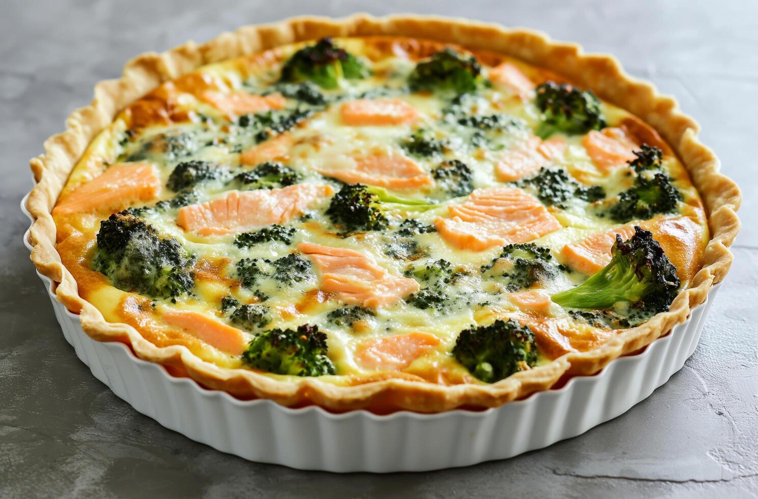 AI generated Salmon and broccoli quiche photo
